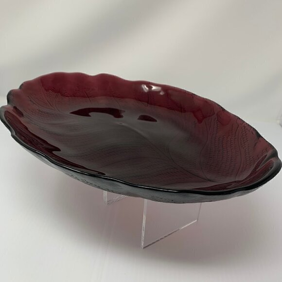 Vintage Purple Glass Platter Leaf Art Glass Serving Platter Charcuterie - Picture 3 of 10